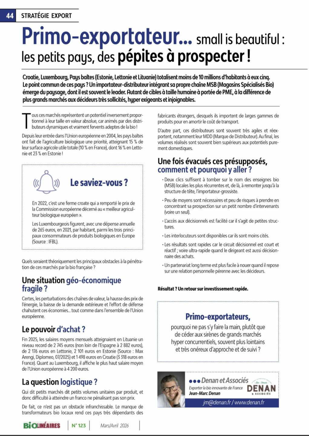 Exporter la bio, des petits pays à prospecter!